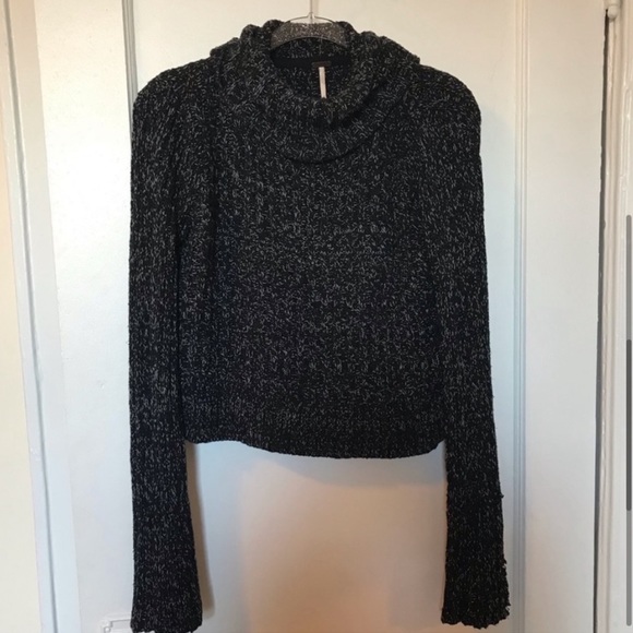 Free People Gray Twisted Cable Marled Cropped Turtleneck Sweater - Picture 2 of 8